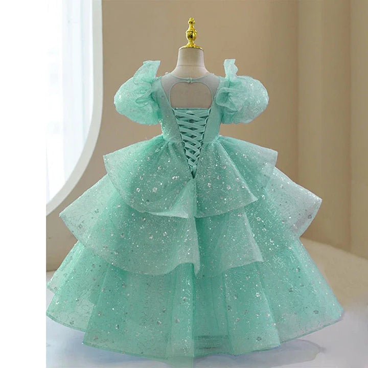 Sparkly Beaded Ruffle Tulle Girl's Gown