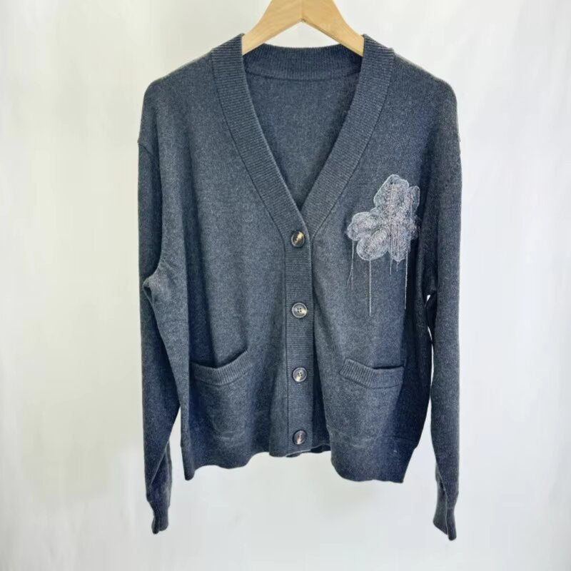 Beaded Chain Cashmere Cardigan