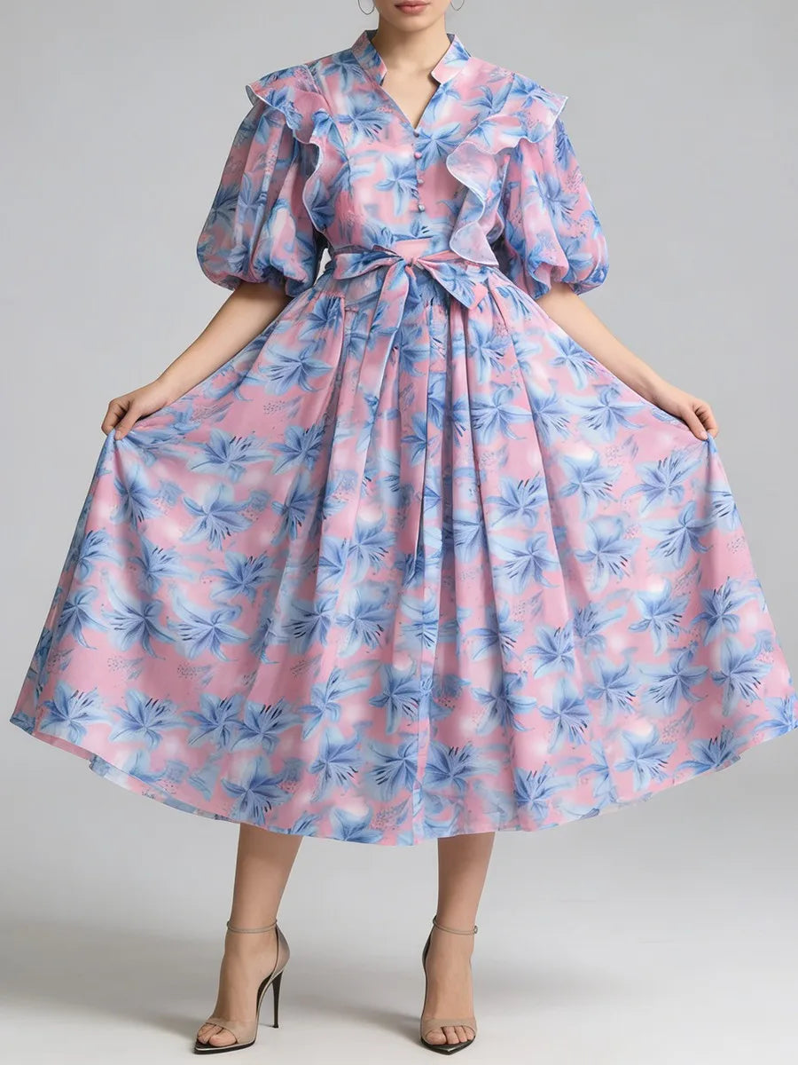 Refined Spliced Ruffles Loose Dress