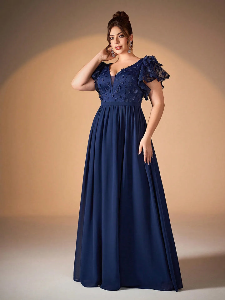 Romantic Lotus Leaf Sleeves Evening Dress