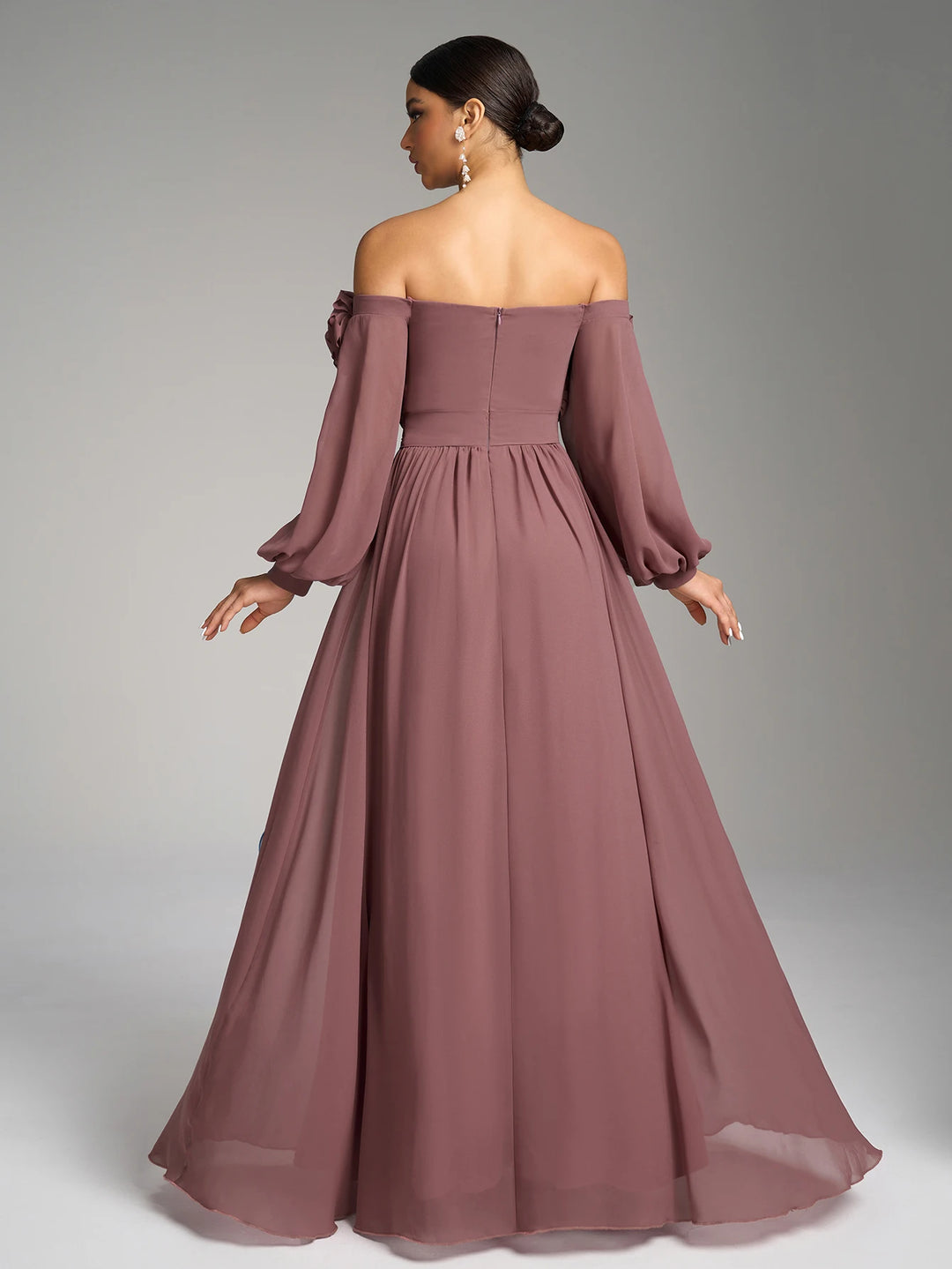 Floral Decor Off-the-shoulder Evening Dress