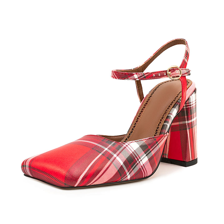 Sweet Square Toe Checker Heel Sandals