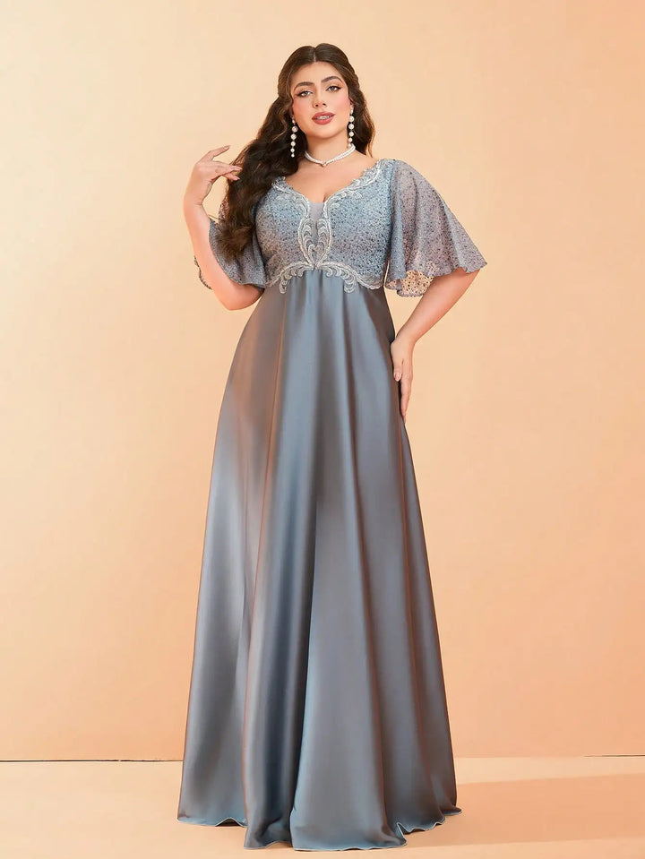 Luxurious Flared Sleeves Curvy Women's Party Gown