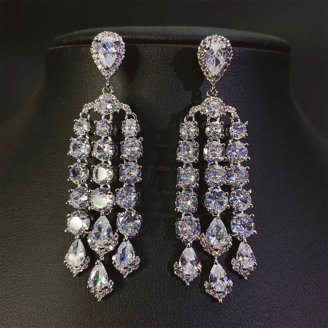 Shiny Zircon Drop Chain Earrings