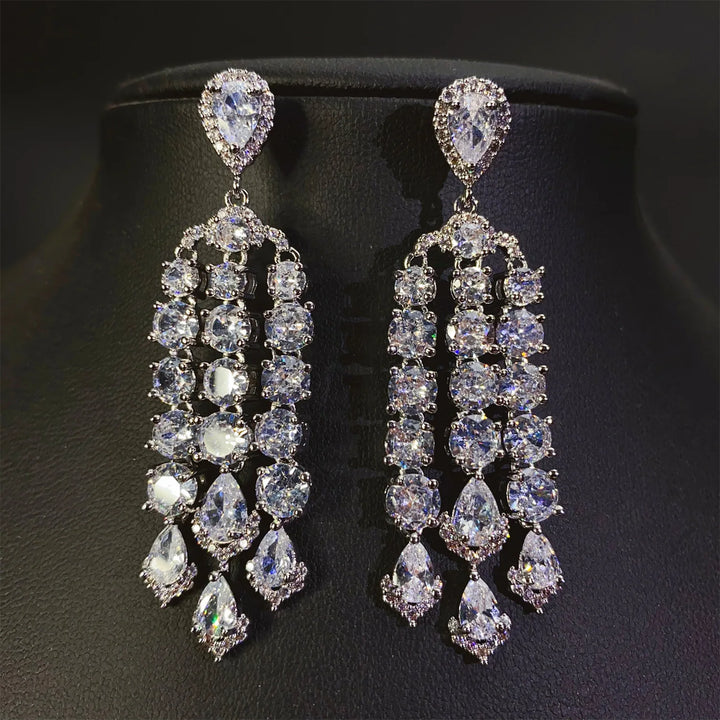 Shiny Zircon Drop Chain Earrings