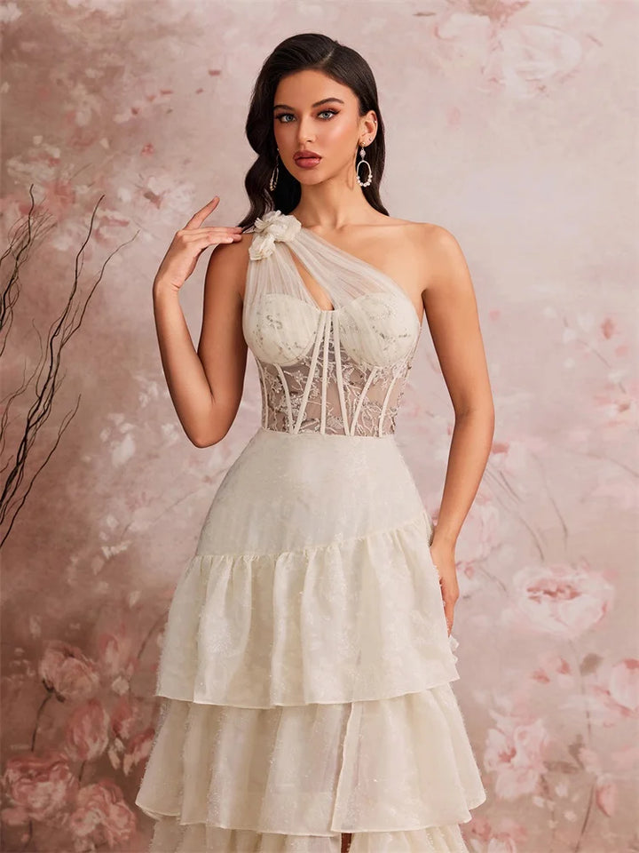 Charming Skew-shouldered Cocktail Gown