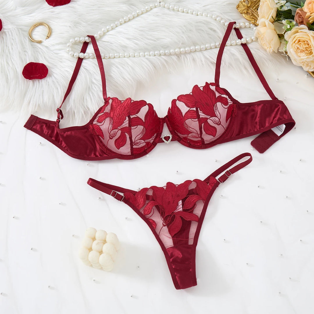 Elegant Floral Embroidered Lingerie Set