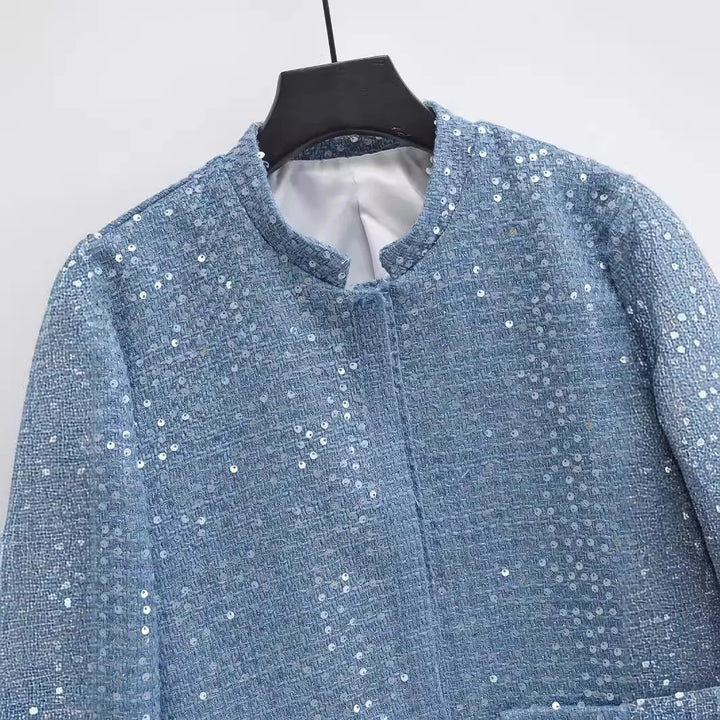 Modern Crewneck Tweed Short Coat