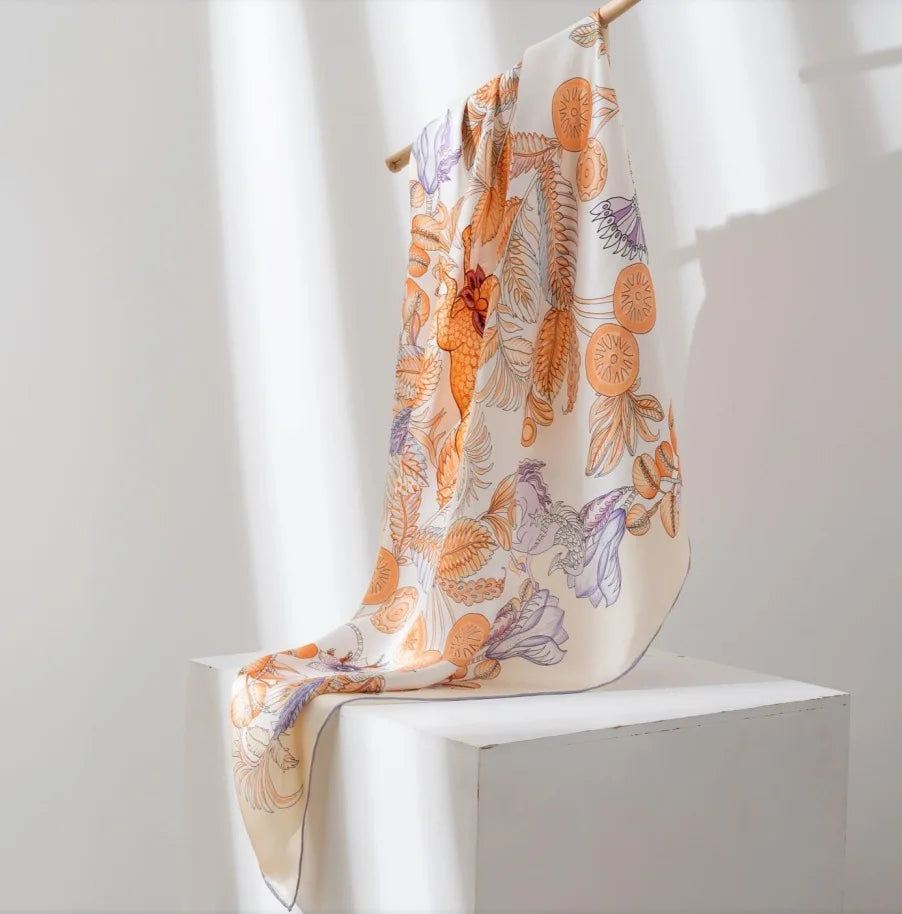 Chinese Style Mulberry Silk Square Scarf
