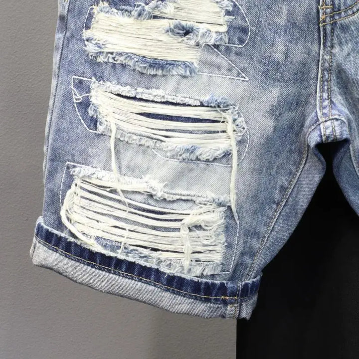 Trendy Thin Ripped Patch Denim Shorts