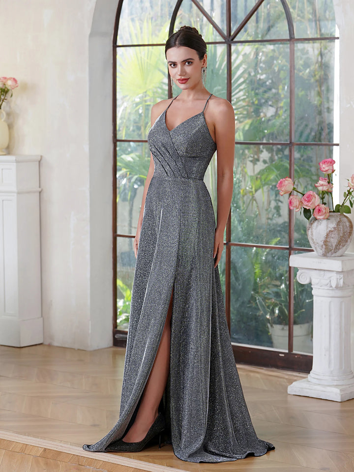 Glamorous Sparkle Spaghetti Strap Evening Dress