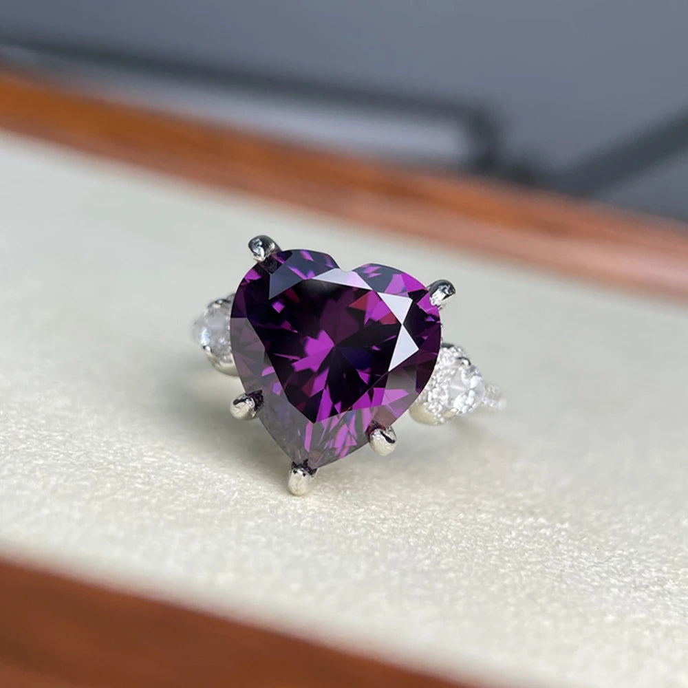 Fine Amethyst High Carbon Diamond Ring