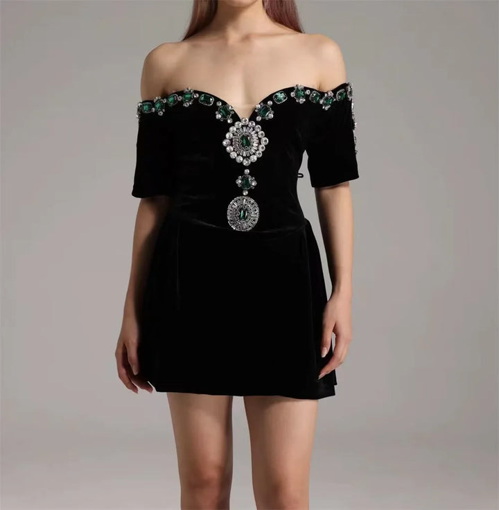 Opulent Half Sleeves Mini Velvet Dress