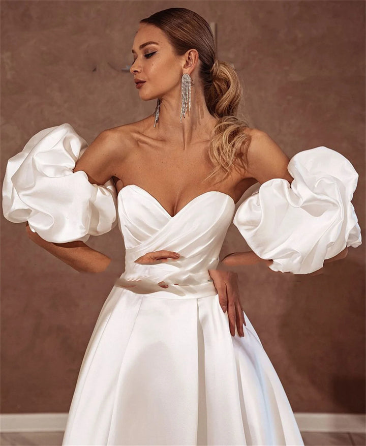 Detachable Puff Sleeves Wedding Dress