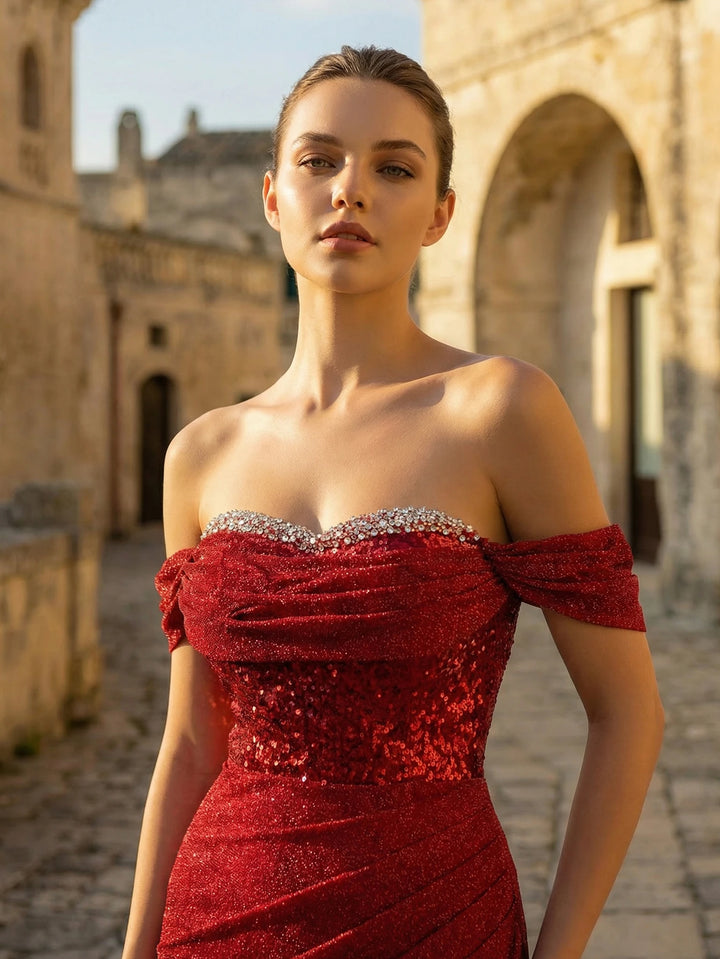 Sweet Beaded Sequins Evening Party Gown