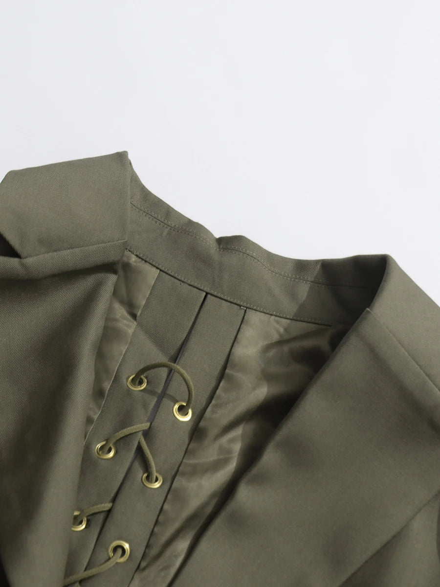 Spliced Lace-Up Women's Two-Piece Suit