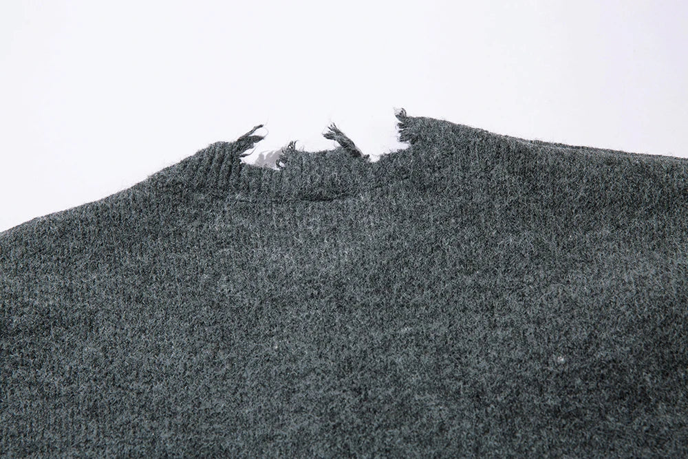 Comfortable Frayed Hem Ripped Knit Sweater