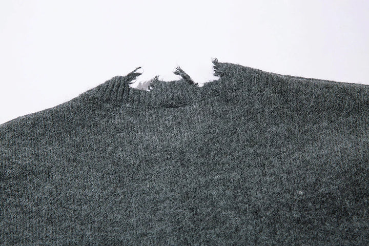 Comfortable Frayed Hem Ripped Knit Sweater
