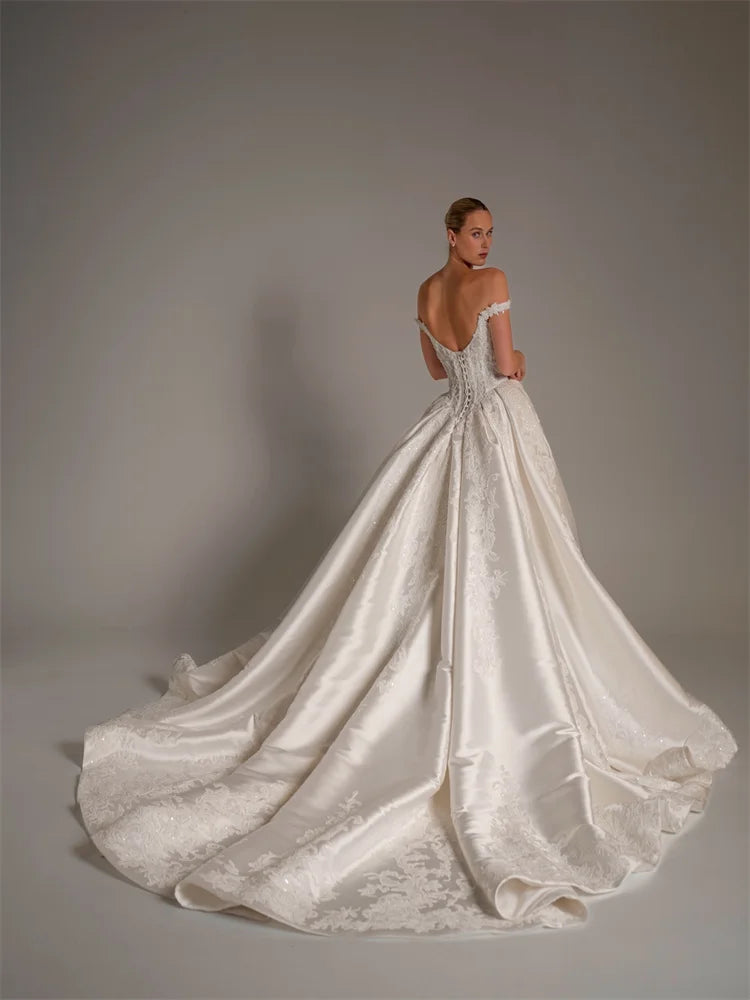 Sweet Off Shoulder Lace-Up Bridal Gown