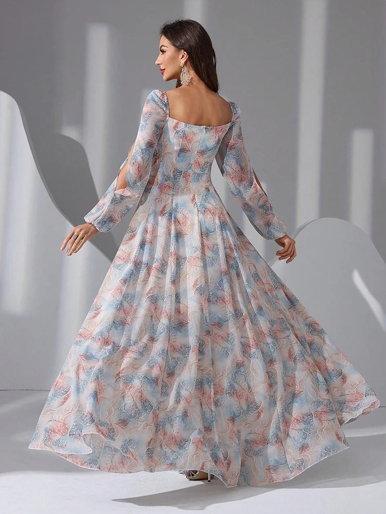 Beautiful Floral Printed Evening Gown