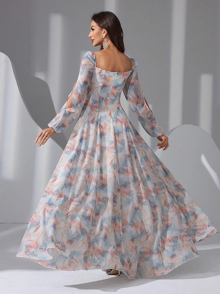 Beautiful Floral Printed Evening Gown