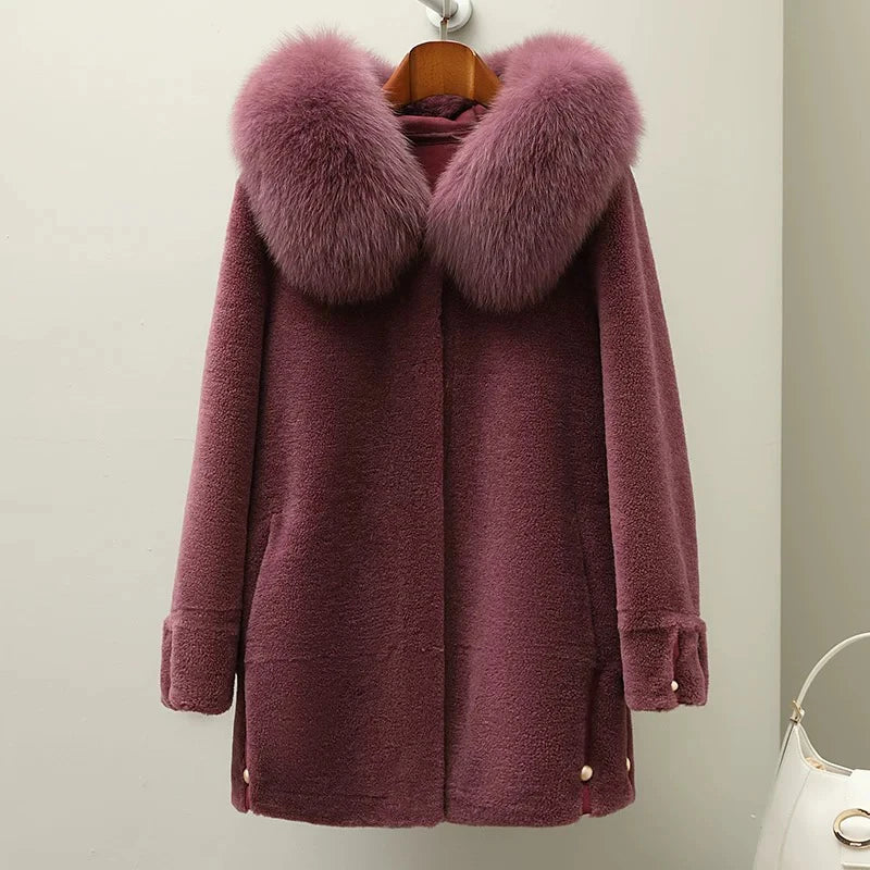 Real Fur Collar Elegant Warm Coat