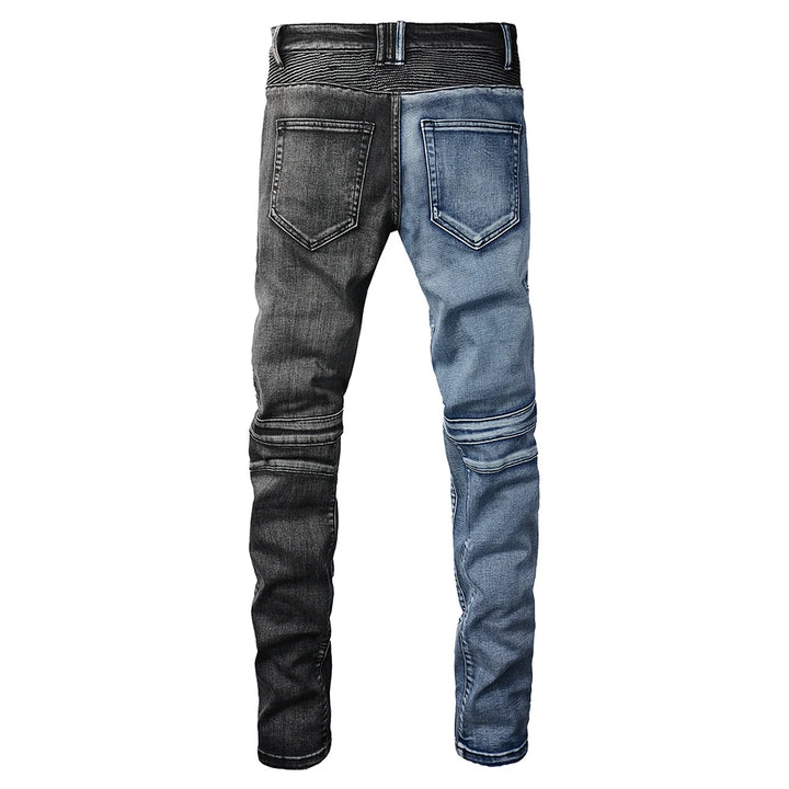 Spliced Two-Tones Denim Jeans Pants