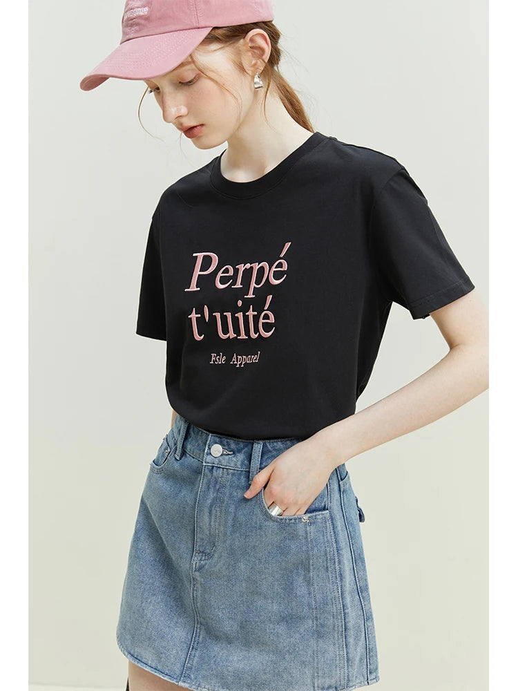 Embroidered Cool Letter Loose Fit T-Shirt