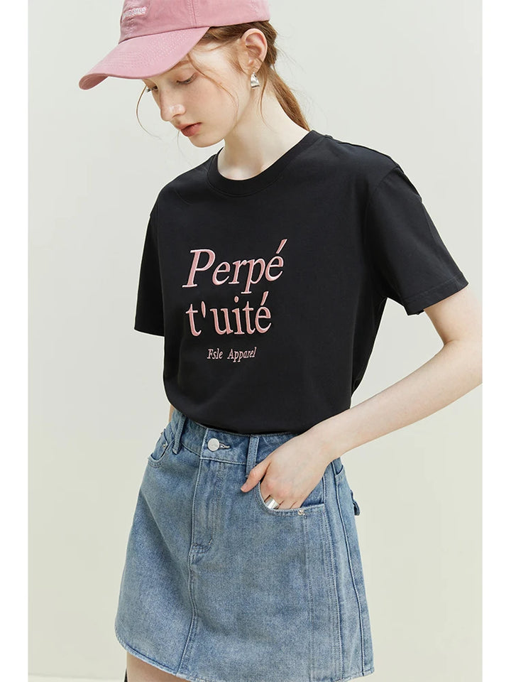 Embroidered Cool Letter Loose Fit T-Shirt