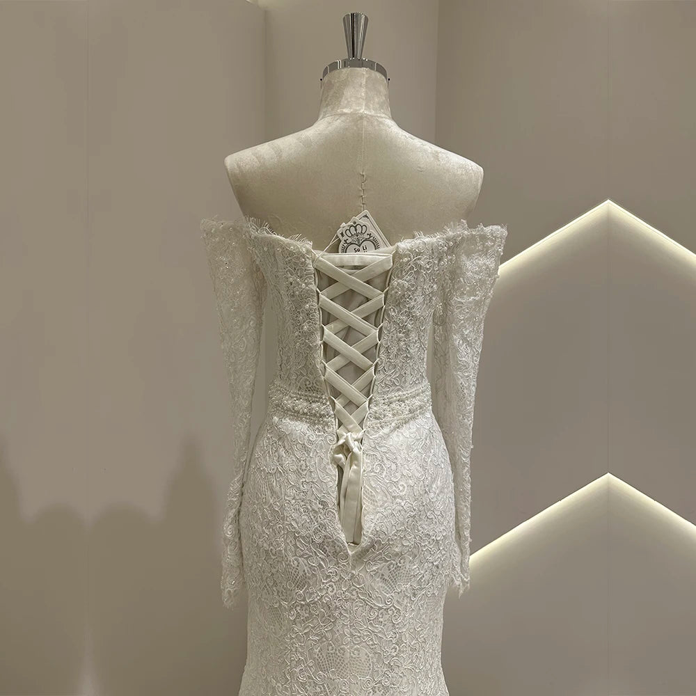 Wonderful Off Shoulder Wedding Gown