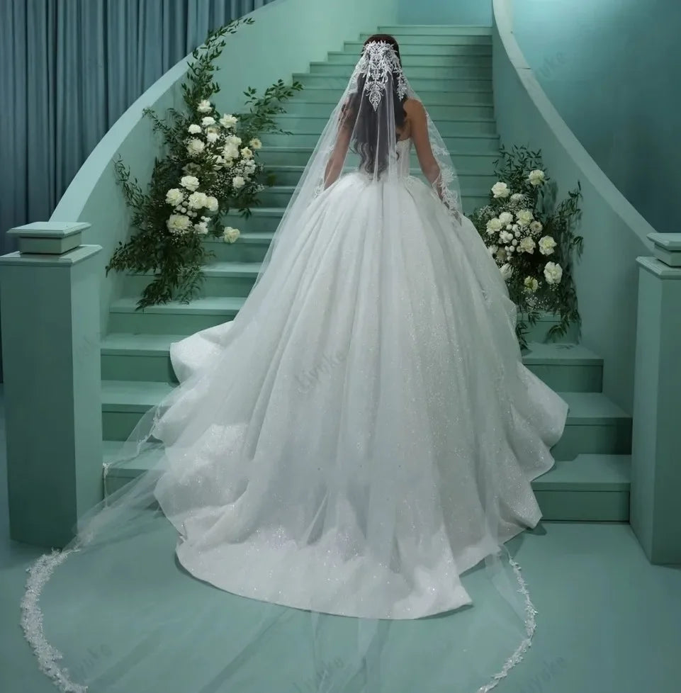 Exquisite Shiny Boat Neck Wedding Dress