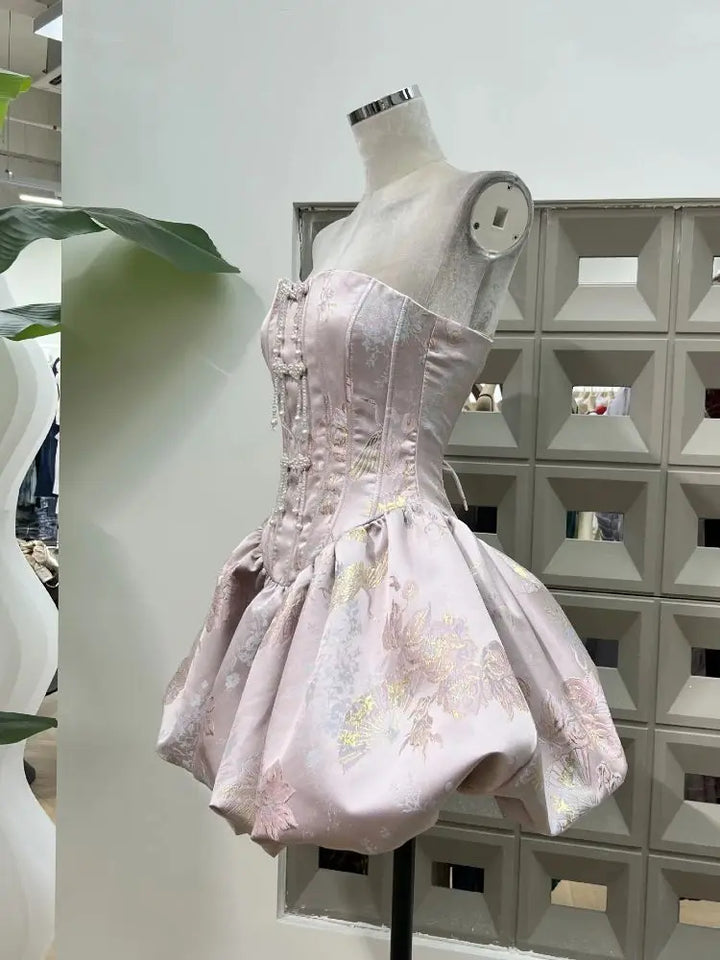 Stunning Embroidered Button Fluffy Dress