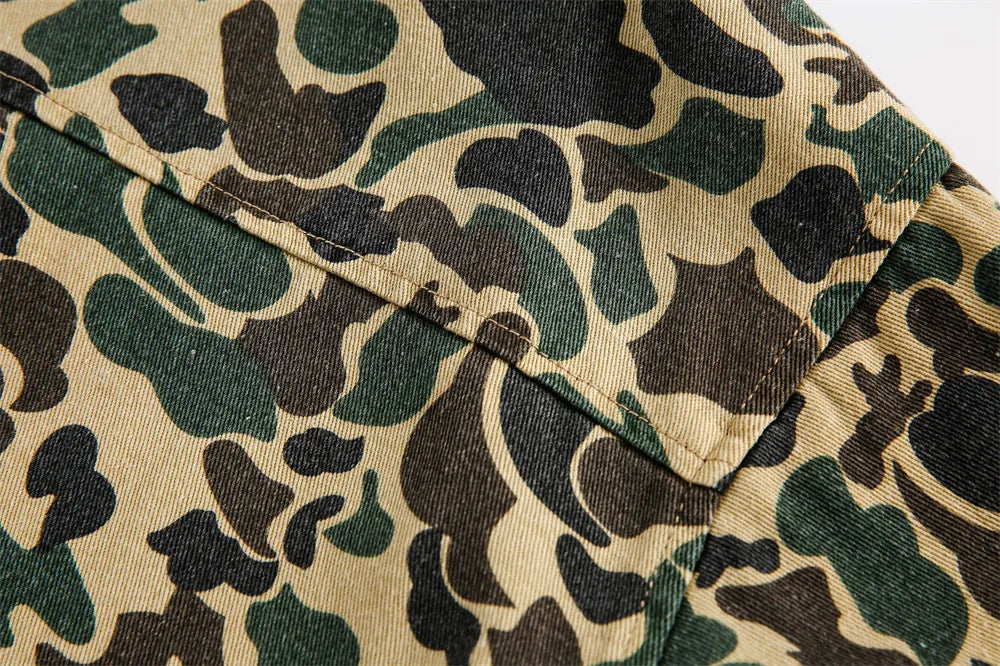 Camouflage Spliced Lapel Cargo Jacket