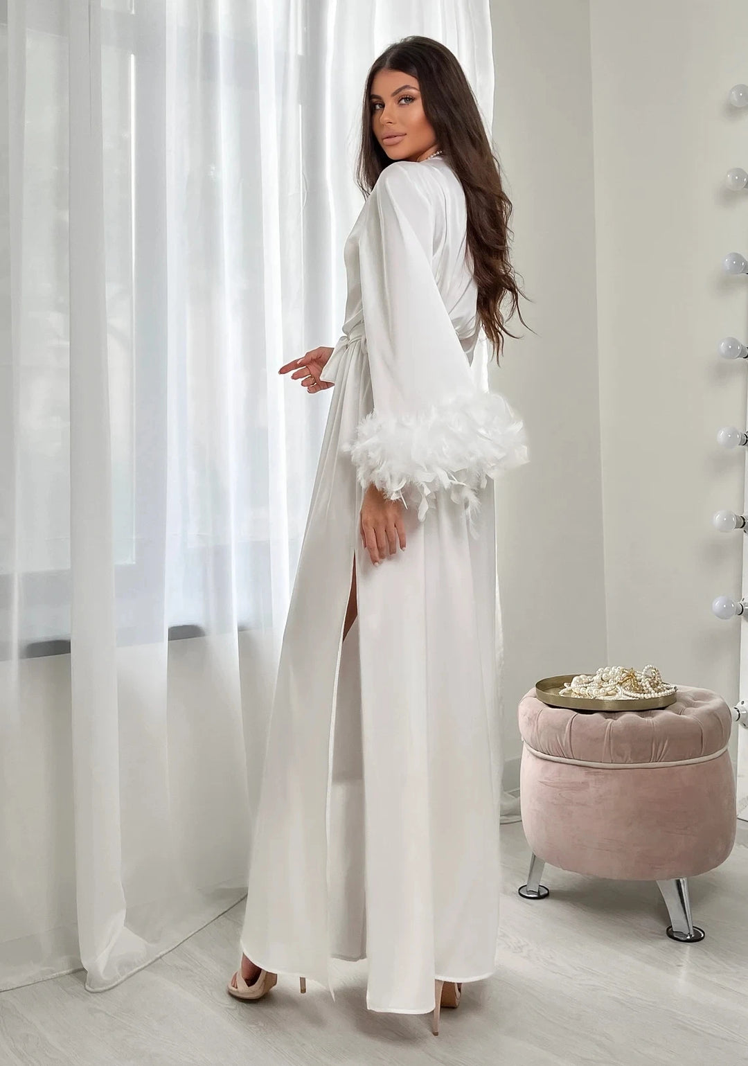 White Silk Bridal Long Robe
