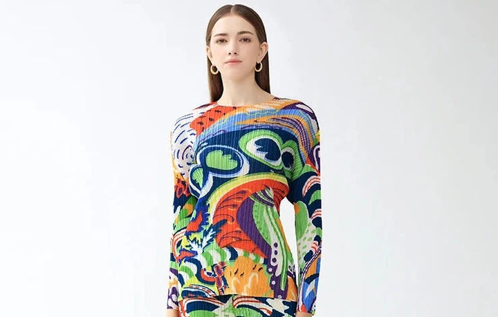 Pleated Fashion Painted Printed Outfits