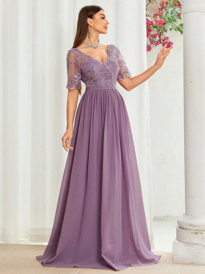 Sweet Embroidered Chiffon Evening Dress
