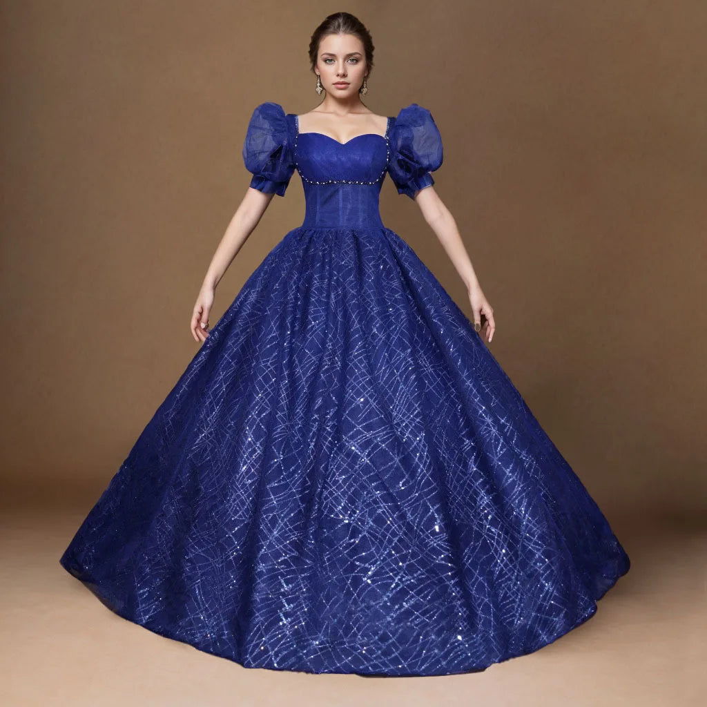 Sparking Puff Short Sleeves Evening Dress