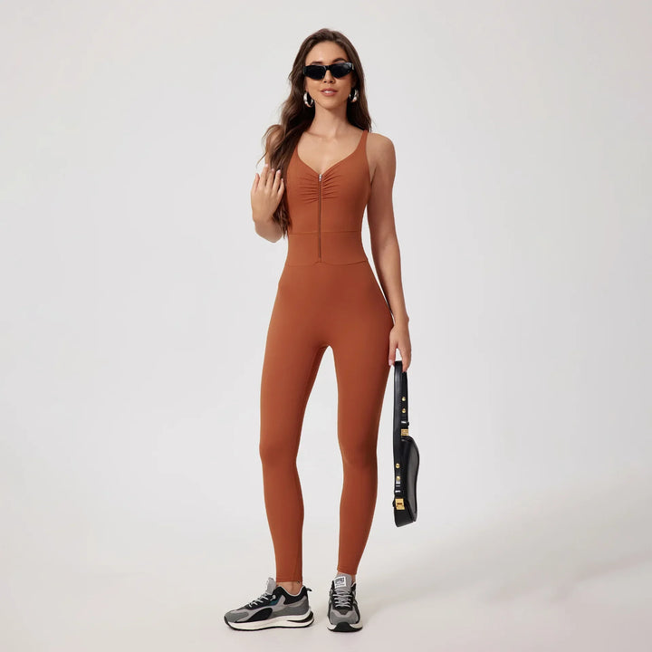 Elegant Front Zipper Hip-lifting Jumpsuit