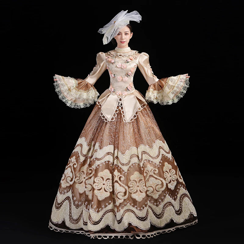 Medieval Style Floral Lace Gown