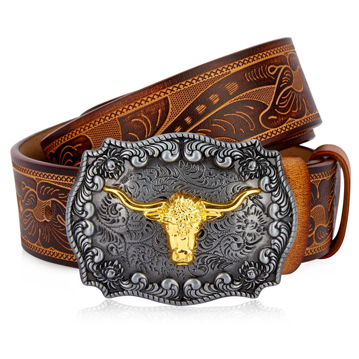 Two Layer Embossed Cowhide Leather Belt