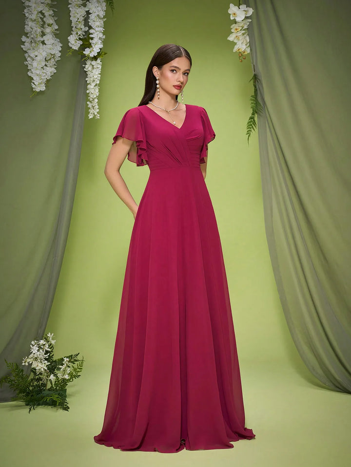 Elegant Chiffon Short Sleeves Evening Gown