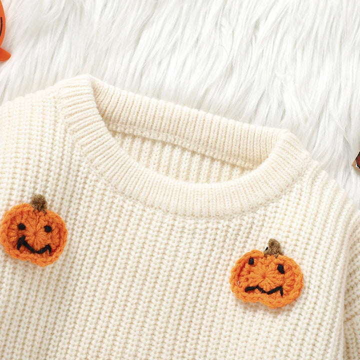 Cozy Orange Pumpkin Knitting Kid's Sweater