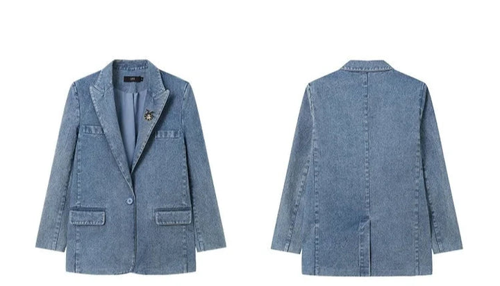 Turn Down Collar Denim Blazer