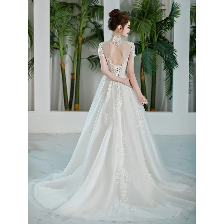 High Neckline Beaded Wedding Dress