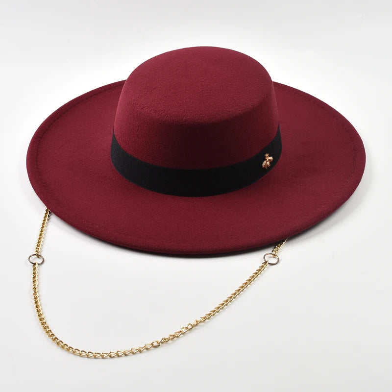 Classic Chain Decor Wide Jazz Hat