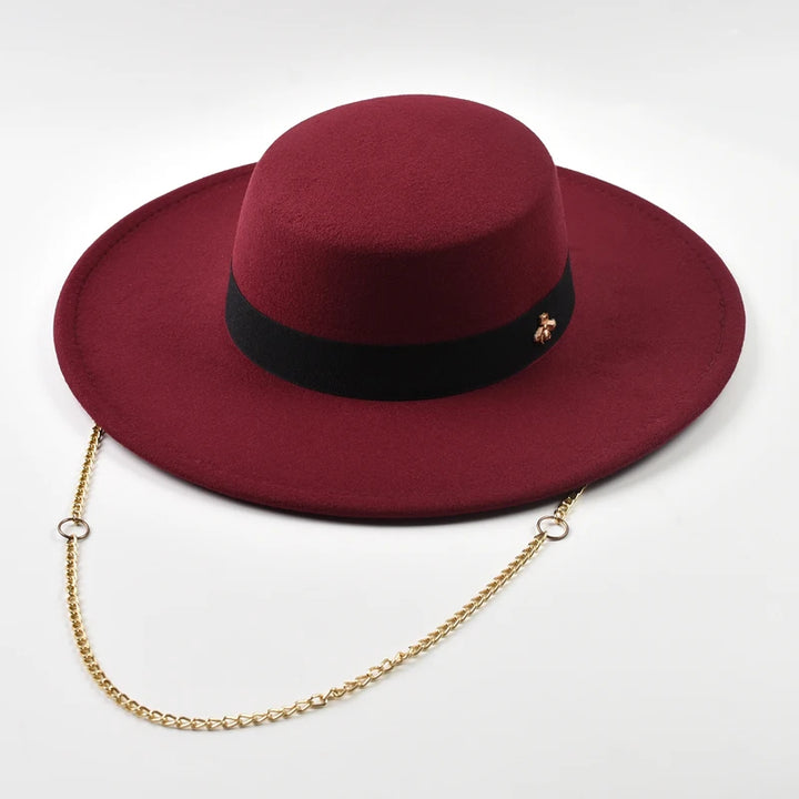 Classic Chain Decor Wide Jazz Hat