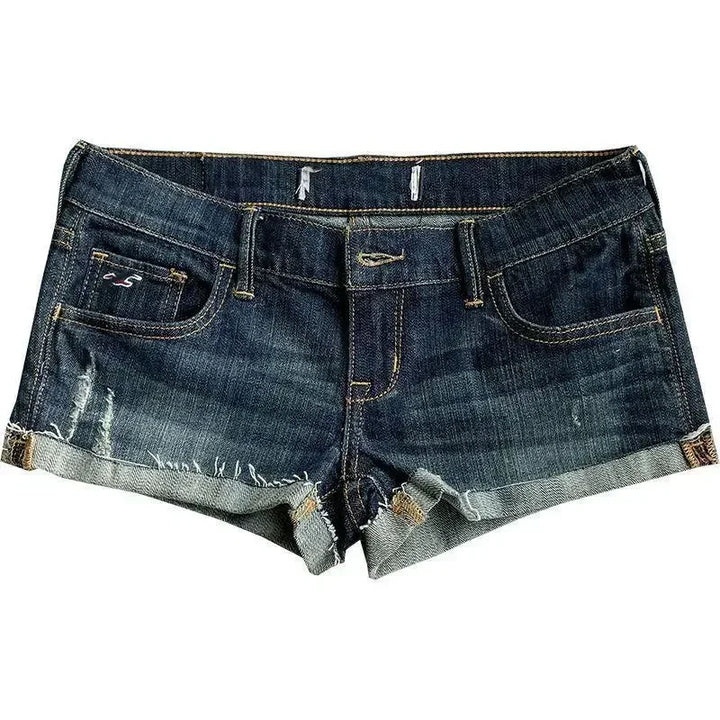Stylish Curled Hem Mini Denim Shorts
