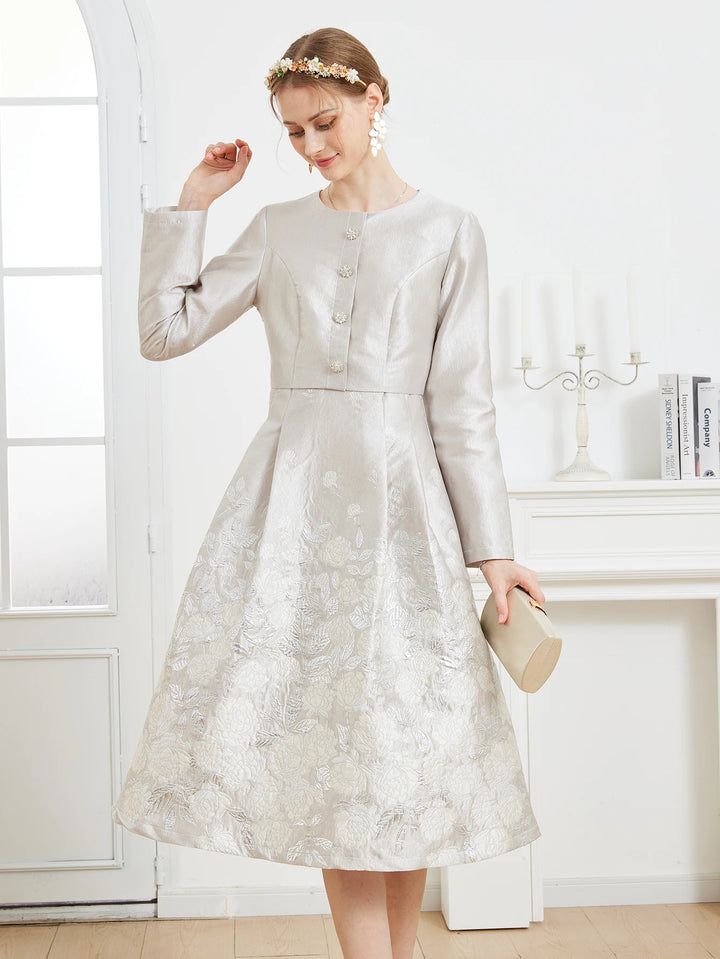 Elegant Floral Embroidery French Midi Gown