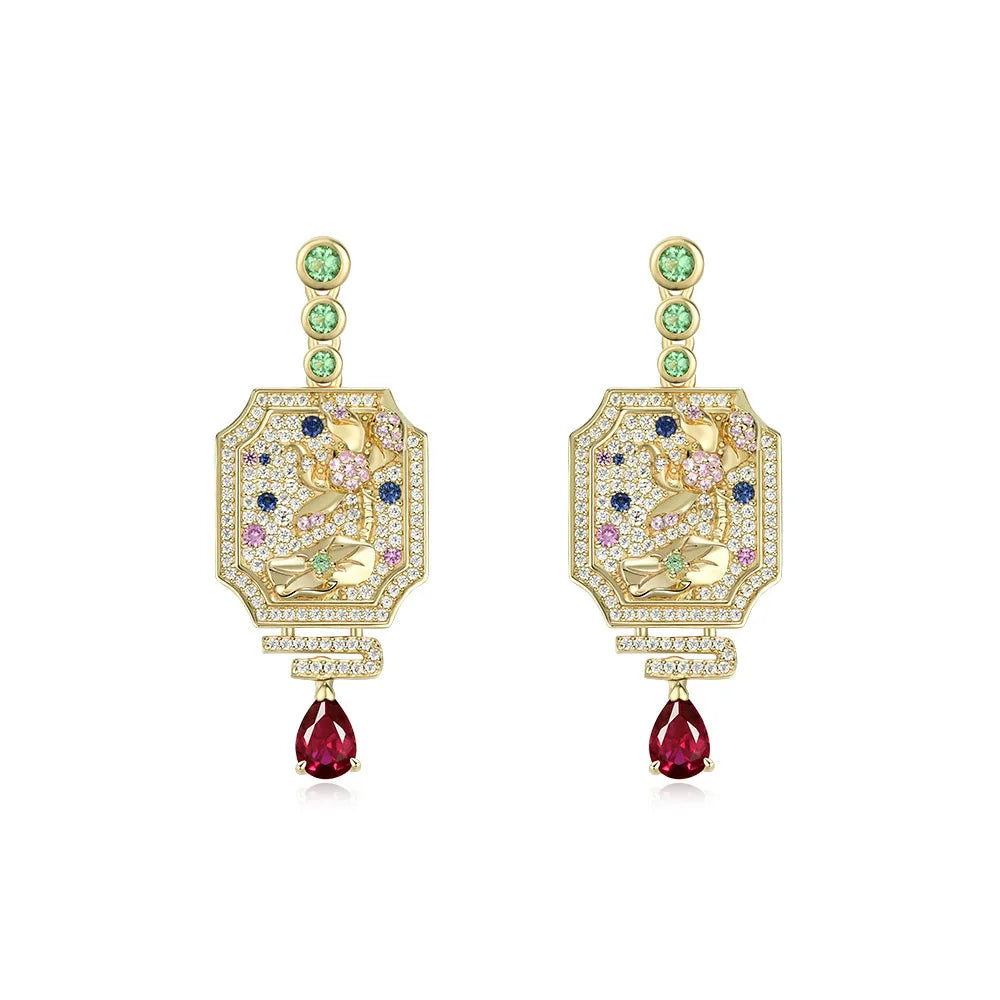 Fine Lab Sapphire Ruby Dangle Earrings