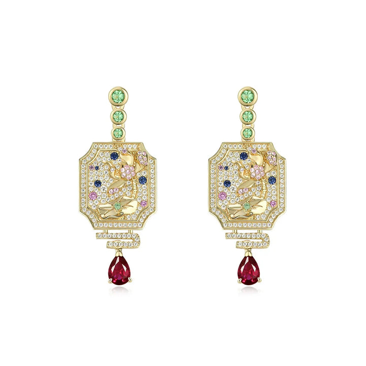 Fine Lab Sapphire Ruby Dangle Earrings